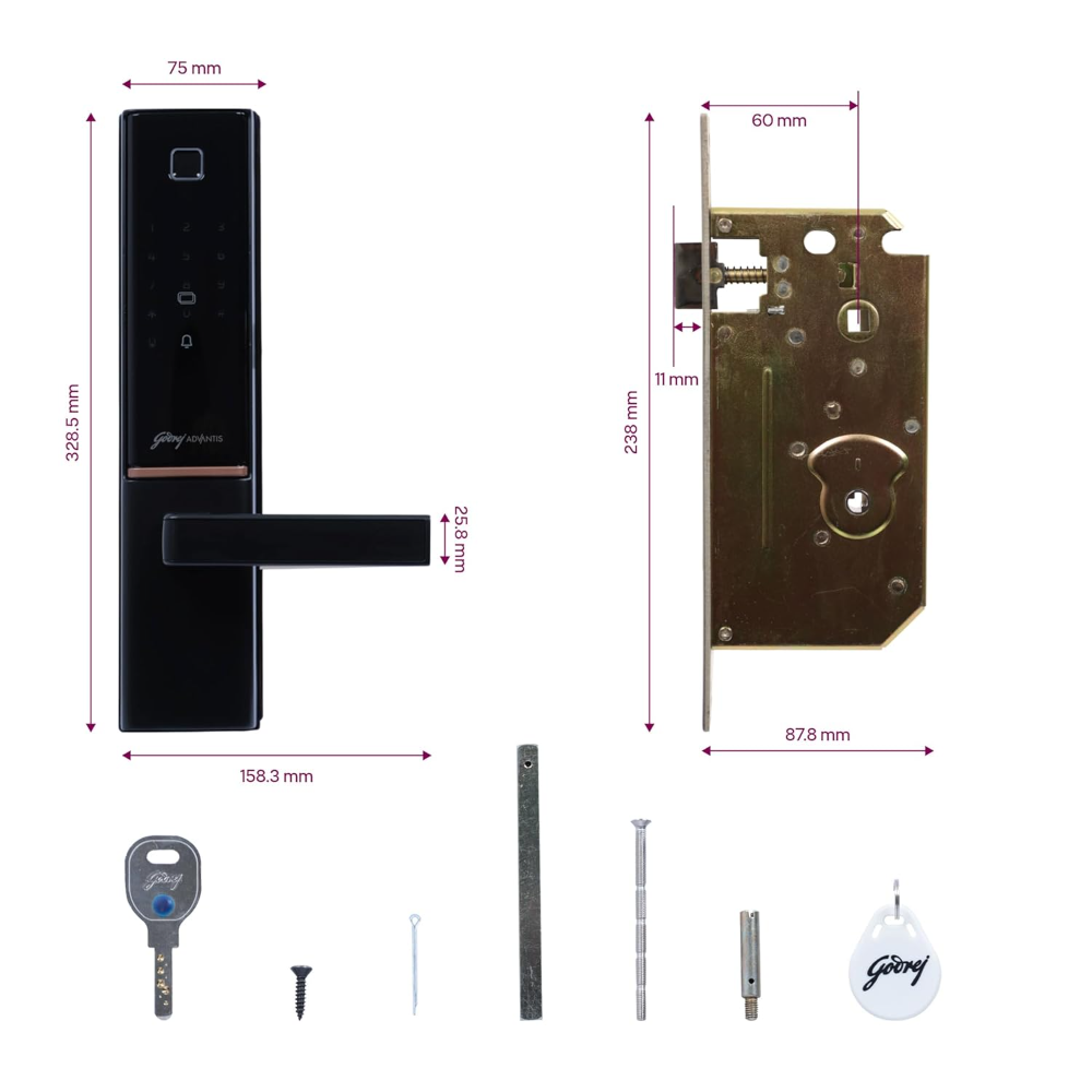Godrej Smart Lock | The Only 7 in 1 NFC Digital Lock with Scheduled Biometric Access | VDP Compatible | Wooden Door in Home & Offices | Matte Black |3 Yrs Warranty |Made in India